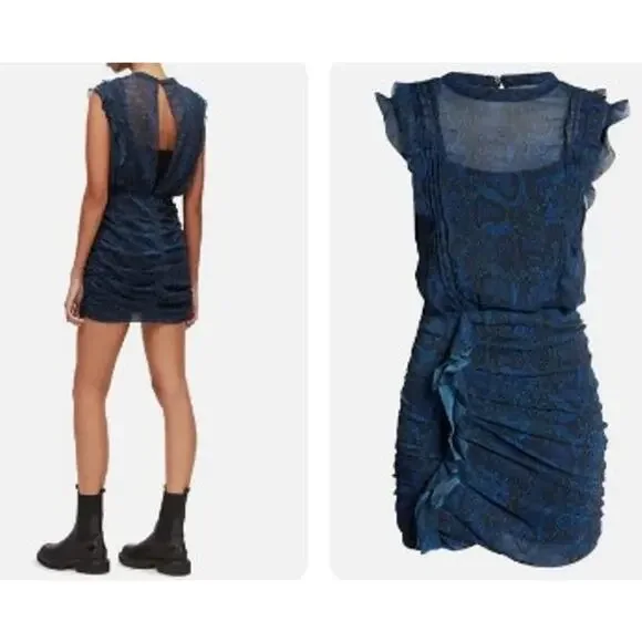 ALLSAINTS Hali Tamora Blue Snake Print Mini Dress Size 10 - Picture 11 of 11